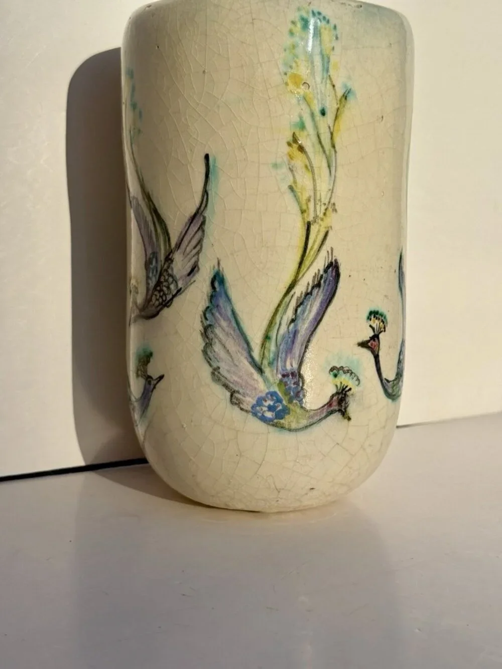 Vintage Studio Pottery Cylinder Vase Black White Abstract Ceramic Home Decor